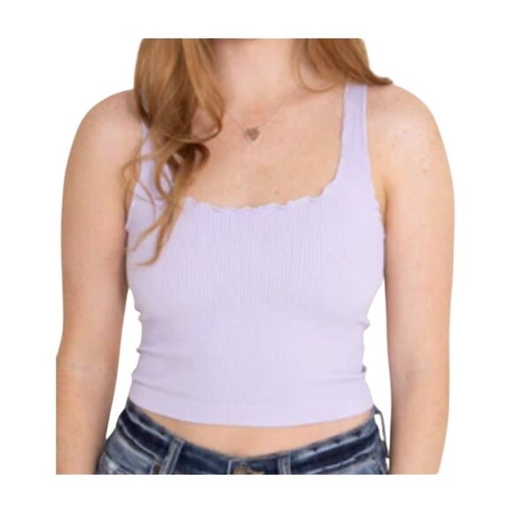 NikiBiki Crop Top Size XS Lettuce Edge Waffle Knit Lilac Sleeveless Stretch - Picture 1 of 6